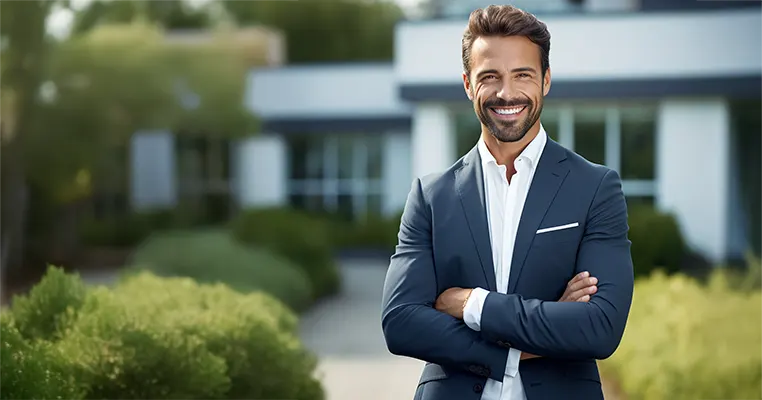Familia sonriente reunida en casa